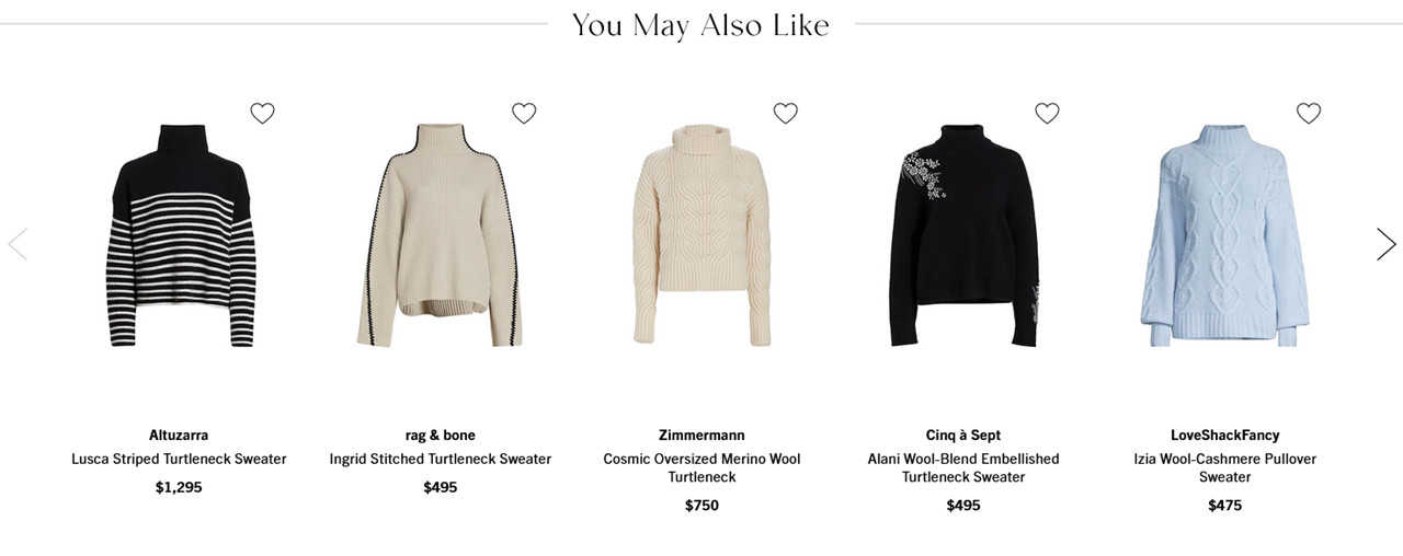 Comparison of product suggestions on Amazon and Saks Fifth Avenue websites